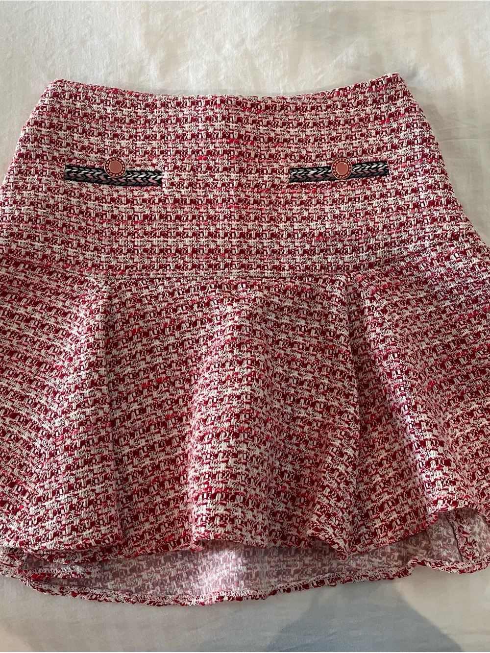 Maje Jenetia Rose Rouge Tweed Mini Skirt size 38
